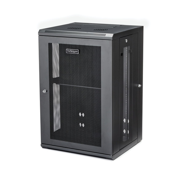 StarTech.com 18U 19" Wall Mount Network Cabinet - 16" Deep Hinged Locking IT Network Switch Depth Enclosure - Assembled Vented Computer Equipment Data Rack w/Shelf & Flexible Side Panels 065030870061 RK1820WALHM