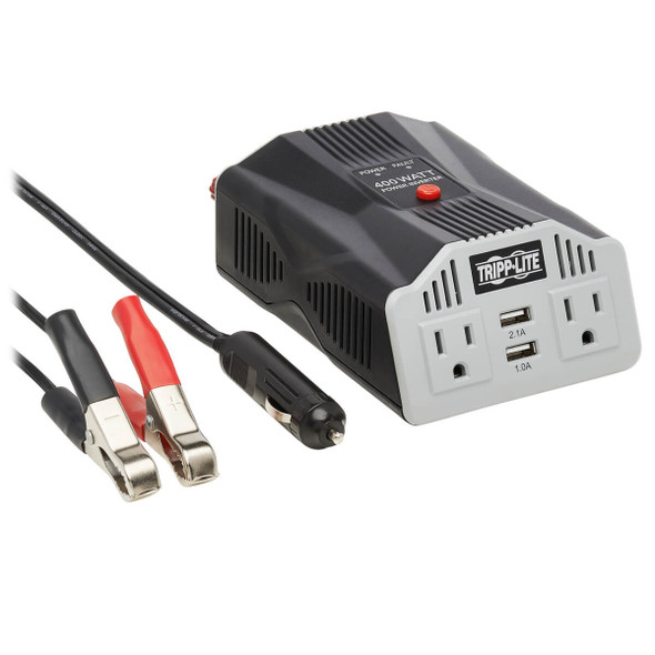 Tripp Lite 400W PowerVerter Ultra-Compact Car Inverter with 2 AC/2USB - 3.1A/Battery Cables/Cigarette Ligther Adapter (CLA) 037332187895 PV400USB