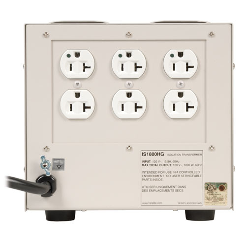 Tripp Lite Isolator Series 120V 1800W UL60601-1 Medical-Grade Isolation Transformer with 6 Hospital-Grade Outlets 037332116222 IS1800HG