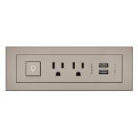 C2G Furniture Power Center with Power Switch, 2 Outlets and USB socket-outlet 2 x USB A + 2 x NEMA 5-15 Nickel 786776189100 16359