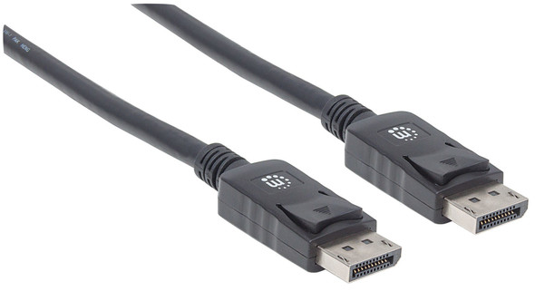 Manhattan DisplayPort 1.2 Cable, 4K@60hz, 2m, Male to Male, Equivalent to Startech DISPL2M, With Latches, Fully Shielded, Black, Lifetime Warranty, Polybag 766623307116 307116