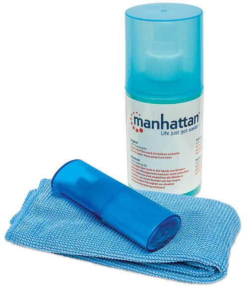 Manhattan LCD Cleaning Kit, Alcohol-free, Includes Cleaning Solution (200ml), Brush and Microfibre Cloth, Ideal for use on monitors/laptops/keyboards/etc, , Three Year WarrantyBlister 766623421027 421027