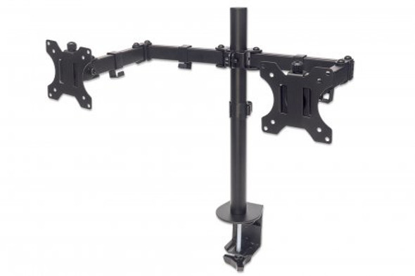 Manhattan TV & Monitor Mount, Desk, Full Motion, 2 Screens, Screen Sizes: 10-27", Black, Clamp Assembly, Dual Screen, VESA 75x75 to 100x100mm, Max 8kg (each), Lifetime Warranty 766623461528 461528