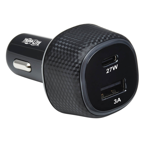 Tripp Lite Dual-Port USB Car Charger with 45W Charging - USB-C (27W) QC4+, USB-A (18W) QC 3.0, Black 037332254078 U280-C02-45W-1B