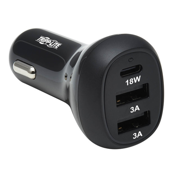 Tripp Lite 3-Port USB Car Charger, 36W Max - USB-C PD 3.0 Up to 18W, 2 USB-A QC 3.0 Up to 36W 037332254047 U280-C03-36W-1B