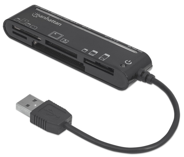 Manhattan USB-A Multi-Card Reader/Writer, 480 Mbps (USB 2.0), 79-in-1, Slim, Hi-Speed USB, Windows or Mac, Black, Three Year Warranty, Blister 766623101998 101998