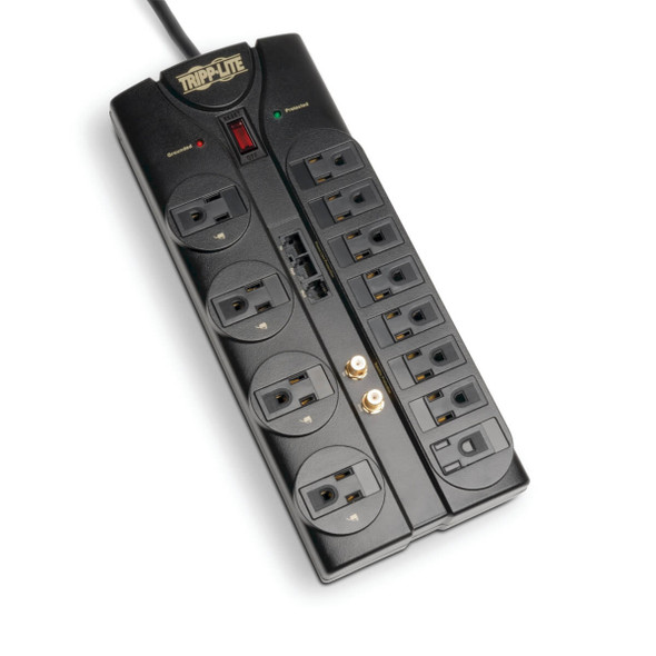 Tripp Lite Protect It! 12-Outlet Surge Protector, 8-ft. Cord, 2880 Joules, Tel/Modem/Coaxial/Ethernet Protection 037332175182 TLP1208SAT