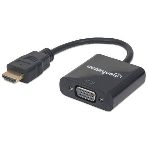 Manhattan Hdmi To Vga Converter Cable, 1080P, 30Cm, Male To Female, Equivalent To Startech Hd2Vgae2, Micro-Usb Power Input Port For Additional Power If Needed, Black, Three Year Warranty, Polybag 766623151467 151467