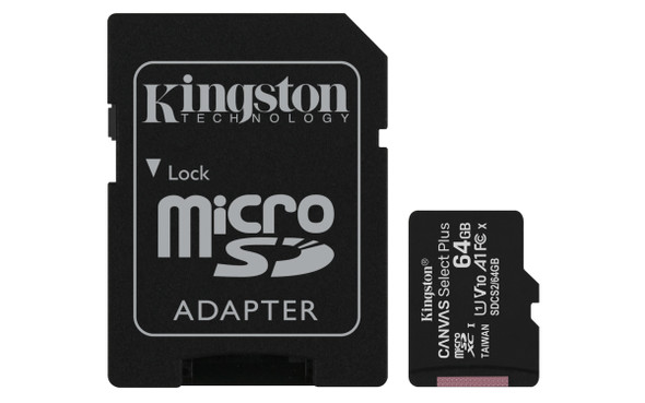 KINGSTON TECHNOLOGY 64GB micSDXC Canvas Select Plus 100R A1 C10 Card + ADP SDCS2/64GB 740617298697