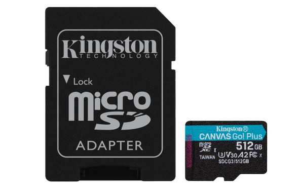 KINGSTON TECHNOLOGY 512GB microSDXC Canvas Go Plus 170R A2 U3 V30 Card + ADP SDCG3/512GB 740617301328