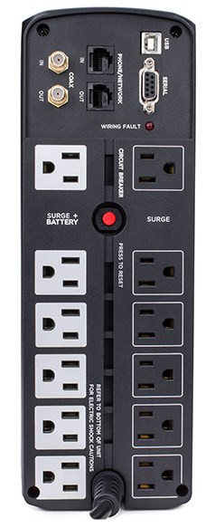 CYBERPOWER SYSTEMS 120V 12 5-15R OUTLETS 6FT CORD 2.1A USB RJ45 COAX 15A LINE-INTERACTIVE 3YR WARRA BRG1500AVRLCD 649532618187