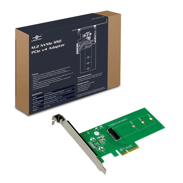 Vantec Accessory UGT-M2PC100 M.2 NVMe SSD PCIex4 Adapter with Low Profile RTL