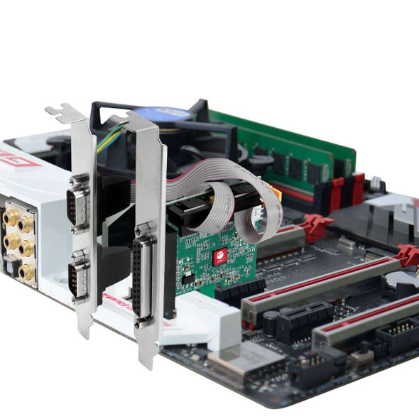 SIIG IO JJ-E20411-S1 DP Cyber 2S1P PCIe Card two RS-232 serial ports Brown Box