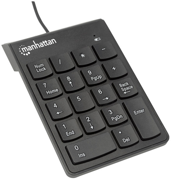 Manhattan Numeric Keypad, Wired, USB-A, 18 Full Size Keys, Black, Membrane Key Switches, Windows and Mac, Three Year Warranty, Blister 33885