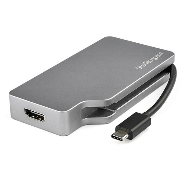 StarTech.com USB C Multiport Video Adapter w/ HDMI, VGA, Mini DisplayPort or DVI - USB Type C Monitor Adapter to HDMI 2.0 or mDP 1.2 (4K 60Hz) - VGA or DVI (1080p) - Space Gray Aluminum 35576