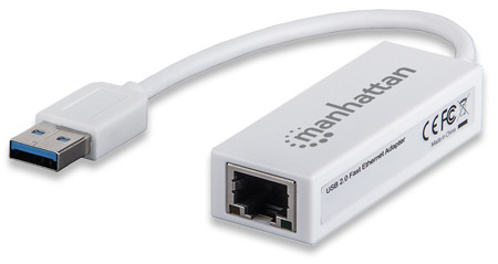 Manhattan USB-A Fast Ethernet Adapter, 10/100 Mbps Network, 480 Mbps (USB 2.0), Hi-Speed USB, RJ45, White, Three Year Warranty, Blister 37718