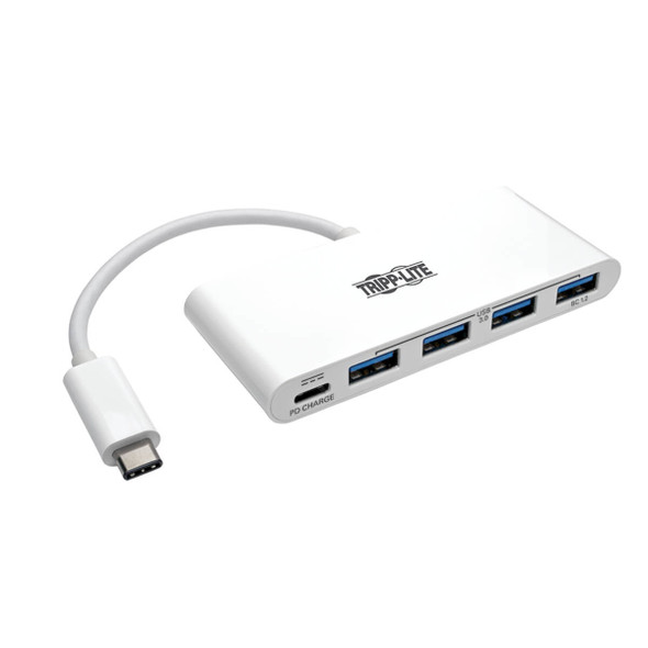 Tripp Lite U460-004-4A-C 4-Port USB-C Hub with Power Delivery, USB-C to 4x USB-A Ports, USB 3.0, White U460-004-4A-C 037332193773