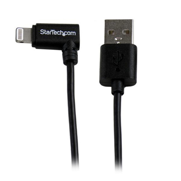 StarTech.com 2 m (6 ft.) USB to Lightning Cable - Right Angle iPhone / iPad / iPod Charger Cable - 90 Degree Lightning to USB Cable - Apple MFi Certified - Black USBLT2MBR 065030852203