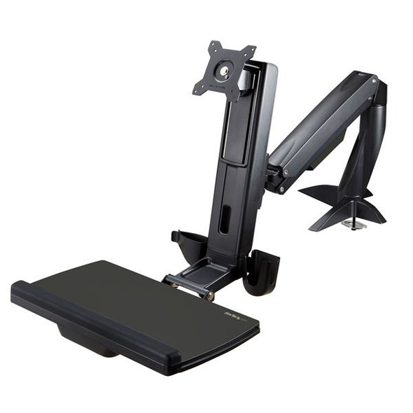 StarTech.com Sit Stand Monitor Arm - Desk Mount Adjustable Sit-Stand Workstation Arm for Single 34" VESA Mount Display - Ergonomic Articulating Standing Desk Converter with Keyboard Tray ARMSTSCP1 065030869980
