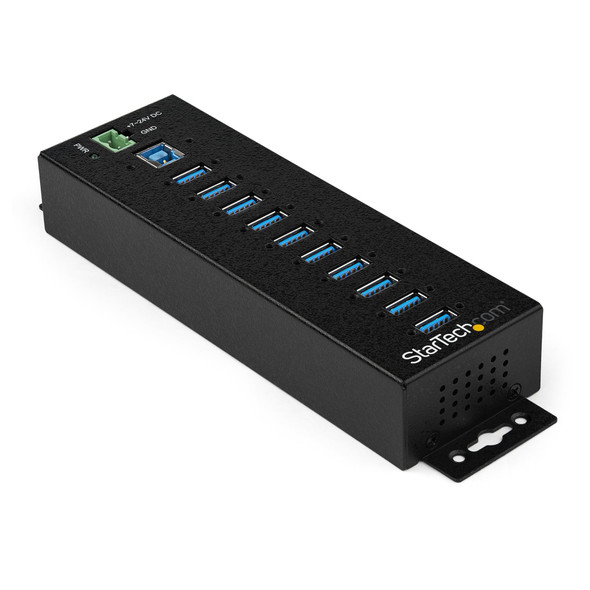 StarTech.com 10 Port USB Hub with Power Adapter - Surge Protection - Metal Industrial USB 3.0 Data Transfer Hub - Din Rail, Wall or Desk Mountable - High Speed USB 3.1 Gen 1 5Gbps Hub HB30A10AME 065030881869