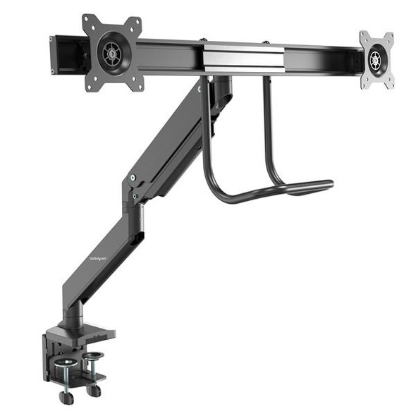StarTech.com Desk Mount Dual Monitor Arm - Ergonomic Dual Monitor VESA Mount 32" (17.6lb) Displays - Crossbar Handle for Synchronized Full Motion - Height Adjustable - C-Clamp/Grommet ARMSLMBARDUO 065030870023