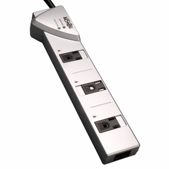 Tripp Lite Protect It! 7-Outlet Surge Protector, 7-ft. Cord, 1080 Joules, Tel/Modem Protection, Silver Housing TLP707TEL 037332152466