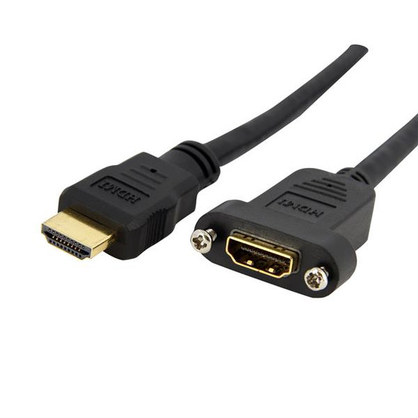 StarTech.com 3ft HDMI Female to Male Adapter, 4K High Speed Panel Mount HDMI Cable, 4K 30Hz UHD HDMI, 10.2 Gbps Bandwdith, 4K HDMI Female to HDMI Male, HDMI Panel Mount Connector Cable HDMIPNLFM3 065030837033