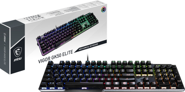 MSI UK VIGOR GK50 ELITE Mechanical Gaming Keyboard 'UK-Layout, KAILH Box-White Switches, Per Key RGB Light LED Backlit, Tactile, Floating Key Design, Water Resistant, Center' VIGORGK50ELITEBW 824142206751