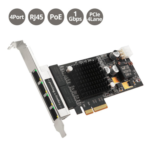 SII AC LB-GE0811-S1 4PT Gigabit Ethernet w POE PCIe Card - Intel 350 Brown Box