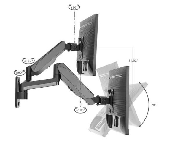 SIIG AC CE-MT2M12-S1 Premium Aluminum Gas Spring Wall Mount Dual Monitor RTL