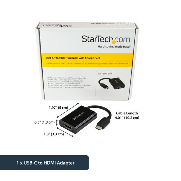 StarTech.com USB C to HDMI 2.0 Adapter with Power Delivery - 4K 60Hz USB Type-C to HDMI Display Video Converter - 60W PD Pass-Through Charging Port - Thunderbolt 3 Compatible - Black CDP2HDUCP 065030866231