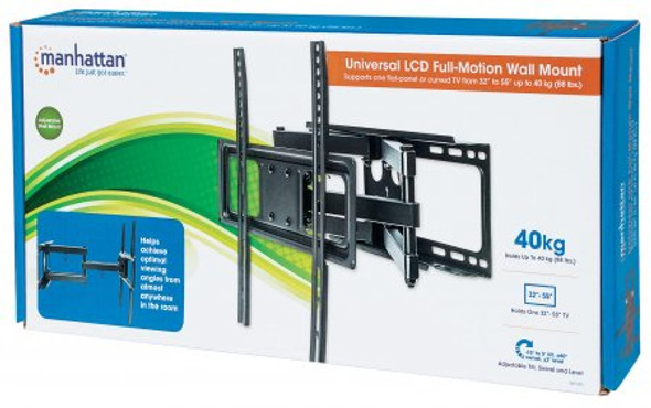 Manhattan TV & Monitor Mount, Wall, Full Motion, 1 screen, Screen Sizes: 32-55", Black, VESA 100x100 to 400x400mm, Max 40kg, LFD, Tilt & Swivel with 3 Pivots, Lifetime Warranty 461344 766623461344