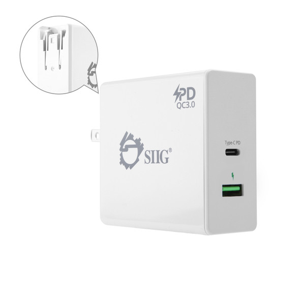 SIIG AC AC-PW1F12-S1 65W USB-C PD Charger Power Delivery w QC3.0 Wall Charge