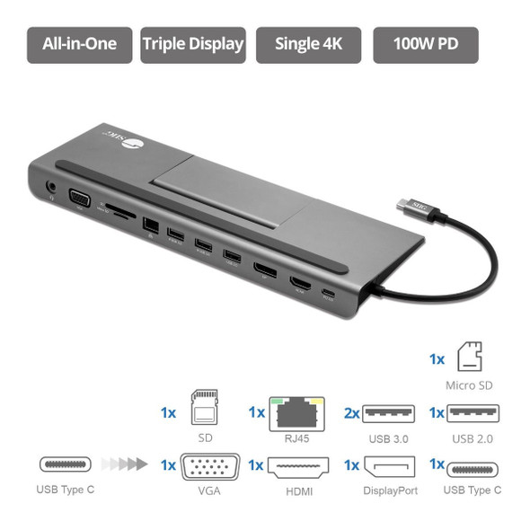 SIIG AC JU-DK0E11-S1 Aluminum USB-C MST Video Docking Station w PD Brown Box