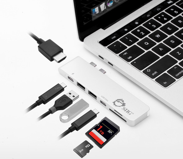 SIIG AC JU-TB0412-S1 Thunderbolt 3 USB-C Hub HDMI w Card Reader&PD ADP Silver