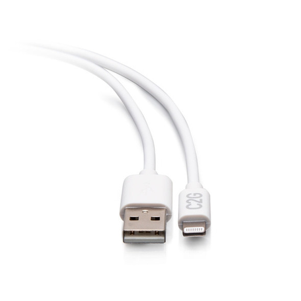 C2G 10ft (3m) USB-A Male to Lightning Male Sync and Charging Cable - White C2G29907 757120299073