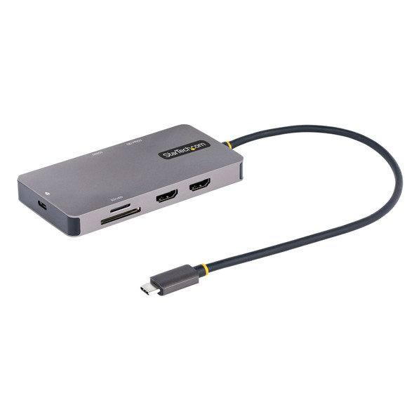 StarTech.com USB C Multiport Adapter, Dual HDMI Video, 4K 60Hz, 2Pt 5Gbps USB-A 3.1 Hub, 100W Power Delivery, GbE, SD/MicroSD, 12"/30cm Cable, Travel Dock, Laptop Docking Station 120B-USBC-MULTIPORT 065030895576