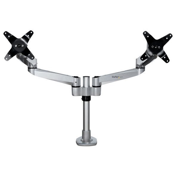 StarTech.com Desk Mount Dual Monitor Arm – Premium Articulating Multi-Monitor Desktop VESA Mount up to 27” Displays – Adjustable Height/Rotating/Swivel/Tilt - Desk Clamp/Grommet - Silver ARMDUALPS 065030879613
