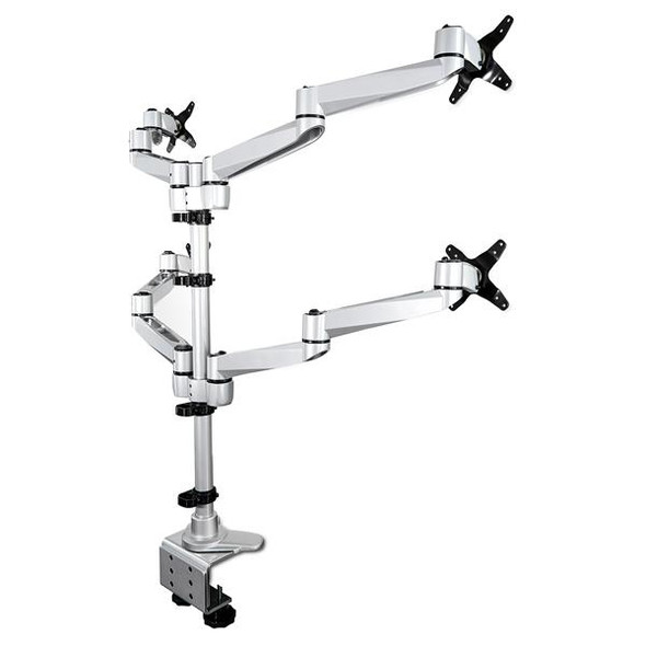 StarTech.com Desk Mount Quad Monitor Arm – Premium Articulating VESA 4 Monitor Mount 2x2 up to 27" – Ergonomic Height Adjustable Pole Mount - Tilt/Swivel/Rotate - C-Clamp/Grommet - Silver ARMQUADPS 065030881456