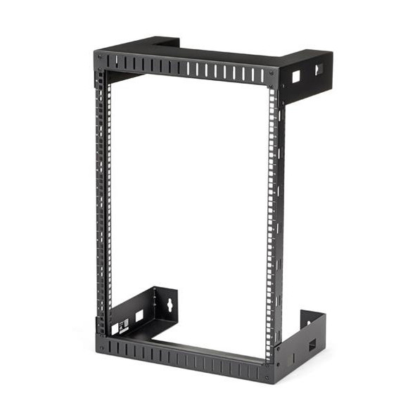StarTech.com 15U 19" Wall Mount Network Rack - 12" Deep 2 Post Open Frame Server Room Rack for Data/AV/IT/Computer Equipment/Patch Panel with Cage Nuts & Screws 200lb Capacity, Black RK15WALLOCA 065030872270