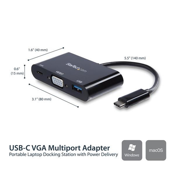 StarTech AC CDP2VGAUACP USB-C to VGA Multifunction ADT w Power Delivery&USB-A