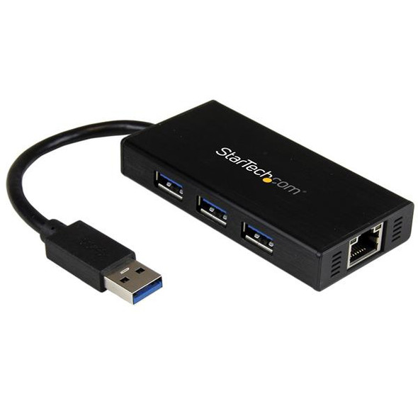 StarTech ST3300GU3B 3PT Portable USB3.0 Hub w Gigabit Ethernet Adapter NIC RTL