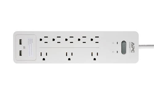 APC UP PH8U2W Home Office SurgeArrest 6ft 8outlets 120V w 2xUSB Charging Ports