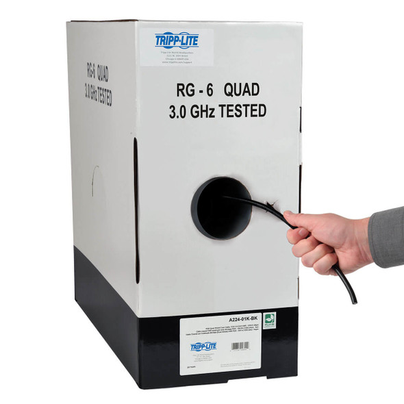 Tripp-Lite CB A224-01K-BK RG6 U Quad-Shield CMR-Rated Coaxial CB Black 1000ft.