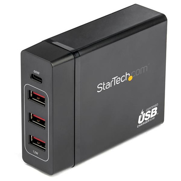 StarTech AC DCH1C3A 1PT USB-C Desktop Charger with 60W Power Delivery 3xUSB