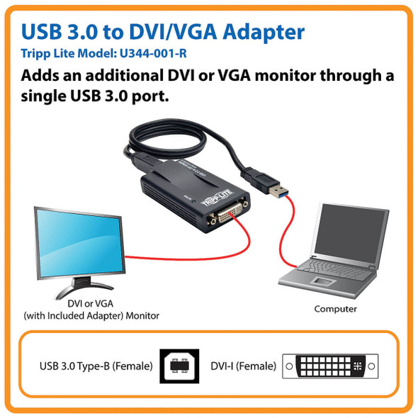 Tripp-Lite Accessory U344-001-R USB 3.0 to VGA-DVI Monitor Adapter Retail