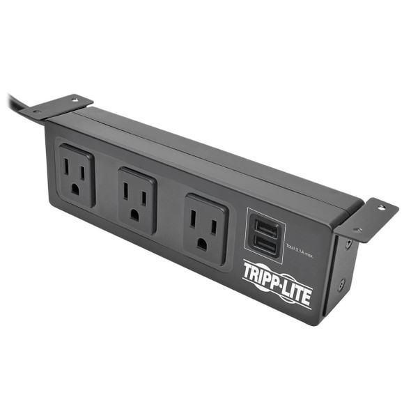 Tripp-Lite UP TLP310USBS 10ft 3-Outlet Surge Protector w 2xUSB Ports Black RTL