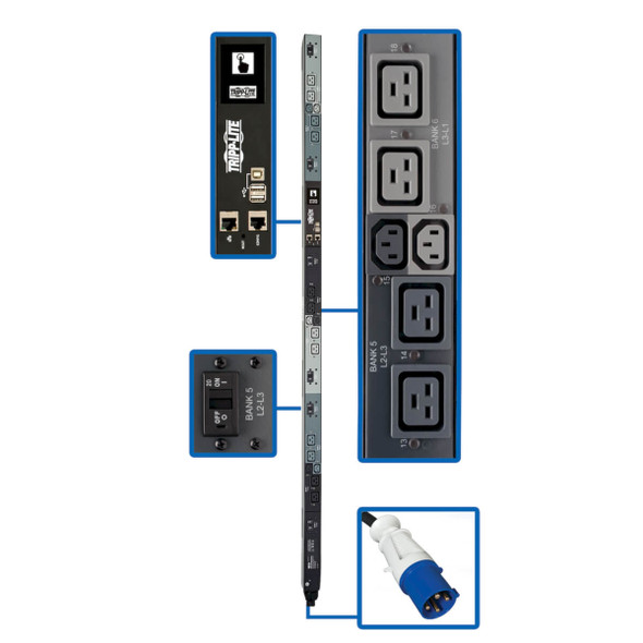 Tripp-Lite PDU PDU3EVSR6G60A 16.2kW 3-Phase Switched PDU 6 C13 & 12 C19 Outlet