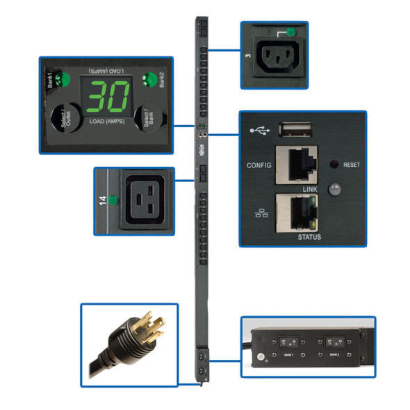 Tripp-Lite PDU PDUMVR30HVNETLX 0U 5 5.8kW Single-Phase Switched PDU 208 240V