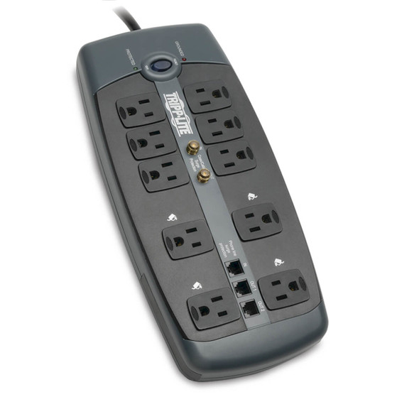Tripp Lite Protect It! 10-Outlet Surge Protector, 8-ft. Cord, 3345 Joules, Tel/Modem/Coaxial Protection TLP1008TELTV 10037332119077